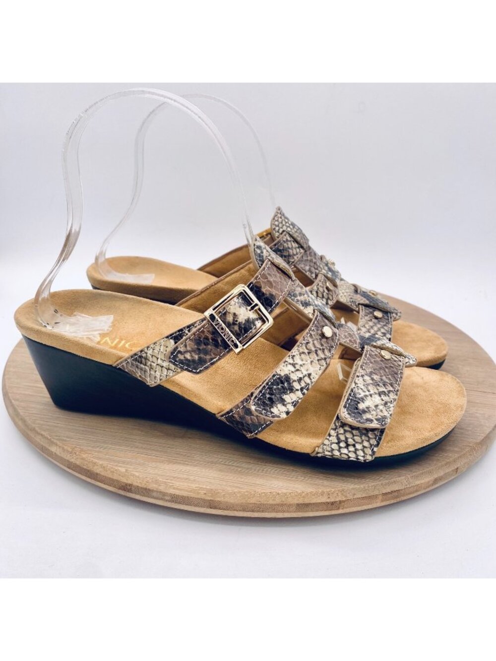 Vionic Sandals Womens 7 Leather Snakeskin Arch Support Wedge Peep Radia